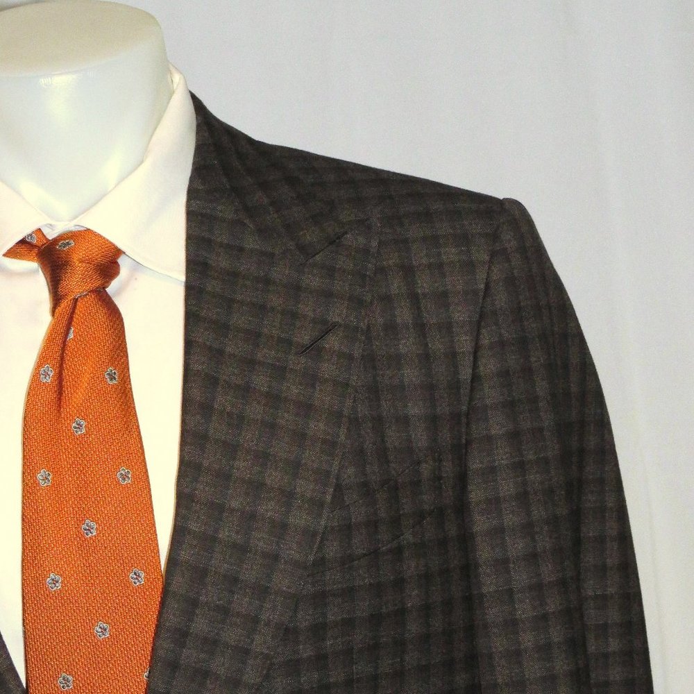 Tom Ford Shelton Brown Check Current Flat Front Two Button Suit 42L